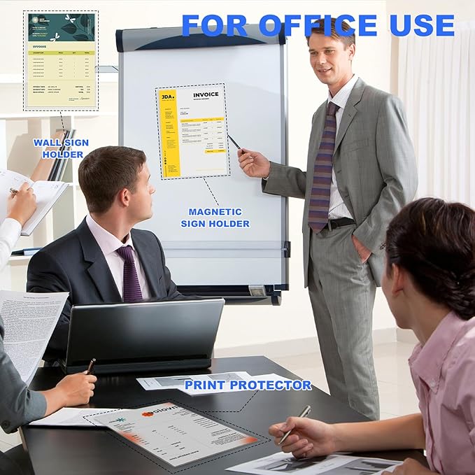 2 Pack 8.5'' x 11'' Inch Magnetic Sign Holders, Rigid Print Protectors, Paper Holder With Adhesive Tape, Plastic Document Holder For Posters Letter Paper Picture, Wall Mount Magnetic Frame for Refrigerator Window, Door, Home, Office, and Store