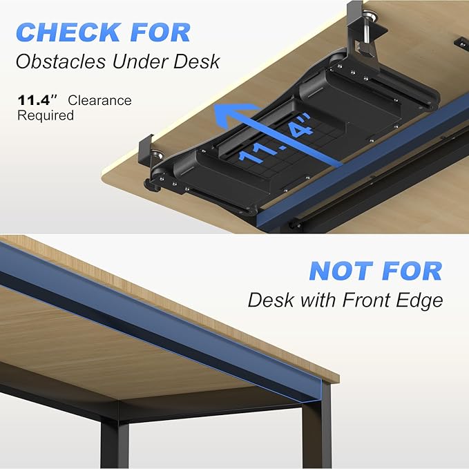 suptek Under Desk Keyboard Tray with Storage Drawer – 26.7" x 11.8" Large Workspace, Heavy-Duty C-Clamp Mount, Adjustable Height, Easy Installation – Perfect for Home Office, DSF6CT
