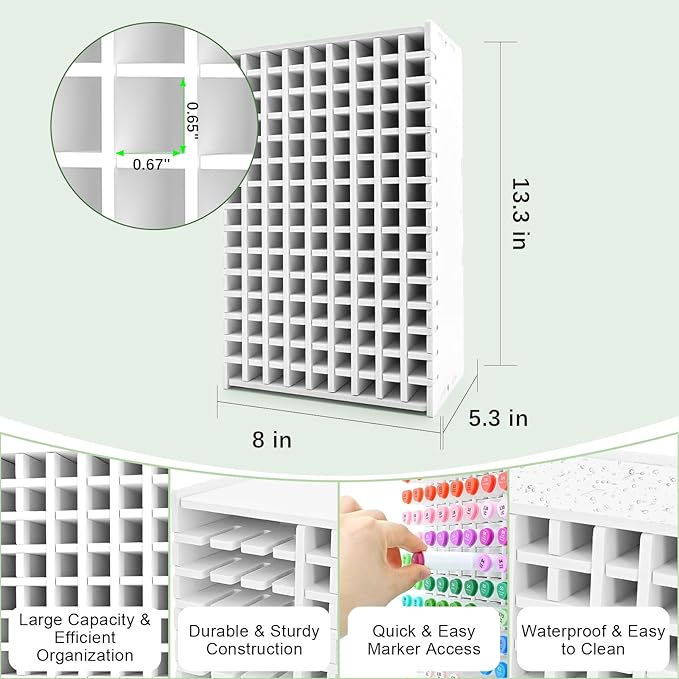 Marker Organizer, 135-Slot Marker Holder with Adjustable Dividers, Marker Storage Organizer for Desk, Home, Office, Craft Room, and Classroom