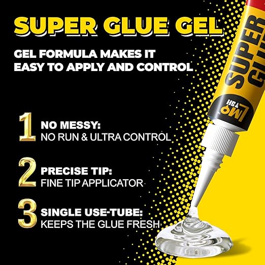 Super Glue Gel 6x3g CA Glue, Clear Cyanoacrylate Adhesive Single Use for Shoe Sole Repair Ceramic Plastic Model Metal Wood Aquarium Leather Pottery Glass, Food Safe Strong and Instant Bonding
