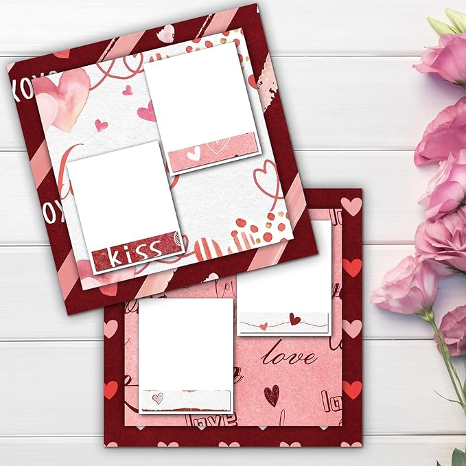 48Pcs Heart Pink Scrapbook Paper Pad, 12x12 Inch Watercolor Love Decorative Craft Paper for Junk Journal Supplies, DIY Cards, and Photo Albums, Aesthetic Craft Supplies for Kids and Adults