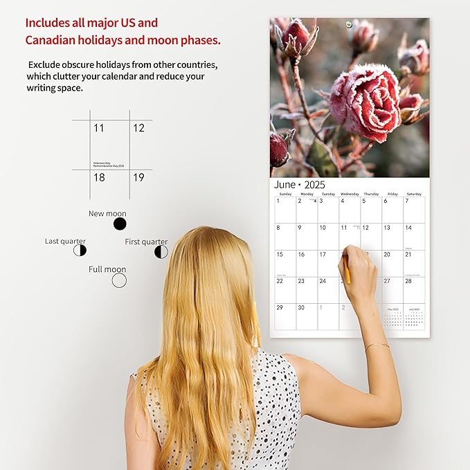 2025 Wall Calendar,Calendar 2025, January 2025 - December 2025, Wall Calendar Roses, 12" x 24" Opened,Full Page Months Thick & Sturdy Paper for Calendar Organizing & Planning