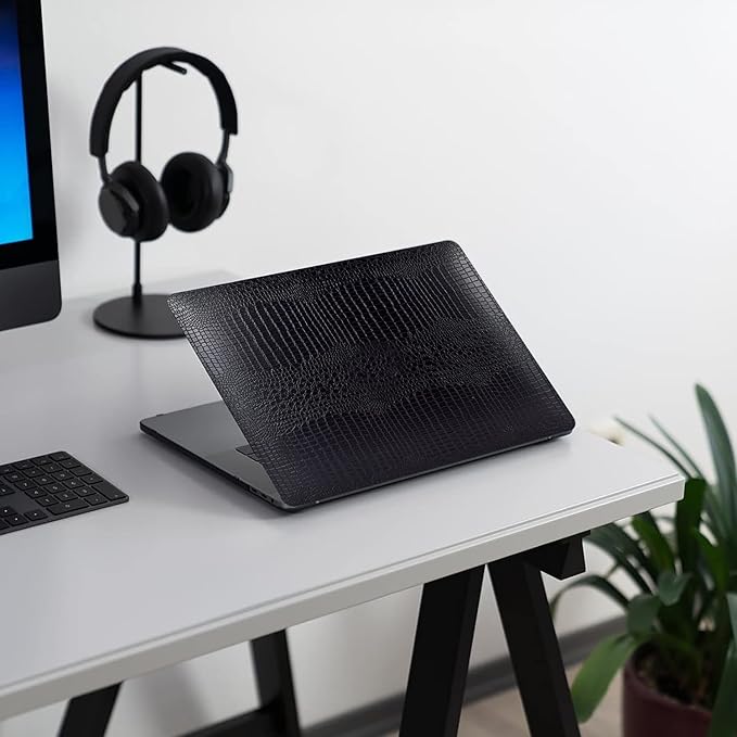 DTangLsm Compatible with MacBook Air 13 inch Case 2021 2020-2018 A2337 M1 A2179 A1932, Crocodile Skin Alligator PU Leather Hard Shell Case and Keyboard Cover, Black