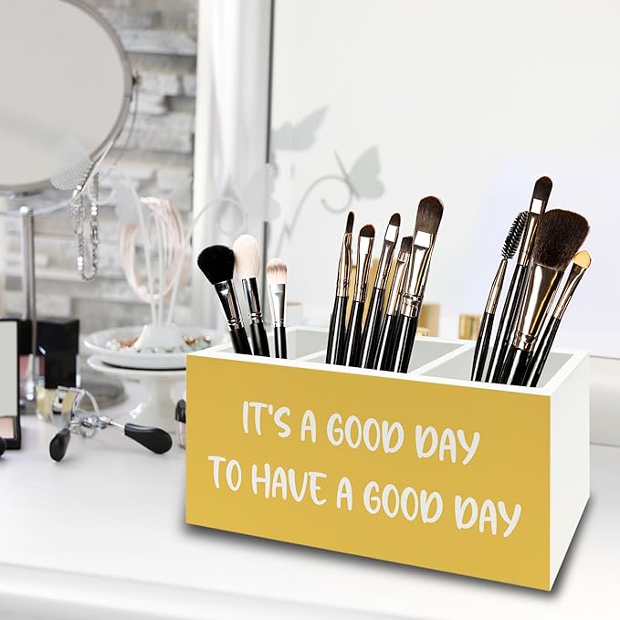 Inspirational Pen Pencil Holder Organizer for Desk, Inspirational Gifts for Women, It's a Good Day to Have a Good Day Motivational Wooden Box Sign for Home Office Desk Tabletop Decorations