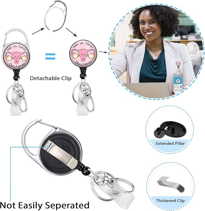 Nurse Badge Reel Retractable Heavy Duty with 360°Swivel Carabiner Clip, Uterus OB Nursing ID Badge Holder Retractable, Ovary Uterus ID Card Holder Nurse Gifts Teacher Keychain Name Badge Clip