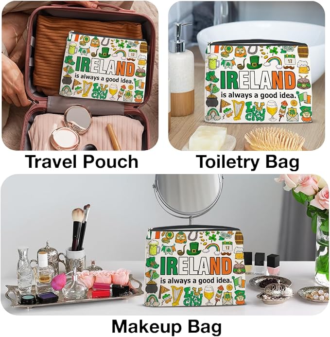 NGAEAK Ireland Gifts Cosmetic Bag, Ireland Gifts for Women Christmas Birthday Zipper Makeup Pouch Small Makeup Bag