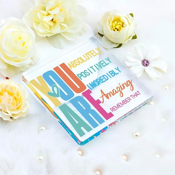 Inspirational Acrylic Desk Decor Gifts For Women Men Motivational Desk Decor Cheer Gifts Encouragement Uplifting Cheer Up Gift for Female Coworkers Friends Office Decors Shelf Table Decoration