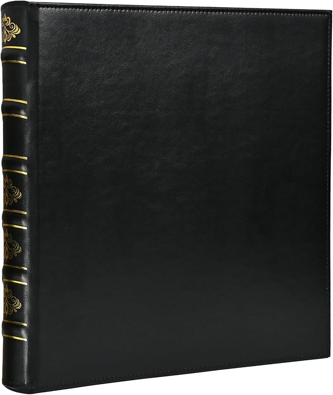 Vintage Hardback 3 Ring Binder 1 Inch, Professional Leather Binder 3 Ring, Three Ring Binders Fits 8.5" x 11", D Ring Binders for Photo Album, Home, School and Office Supplies- Black