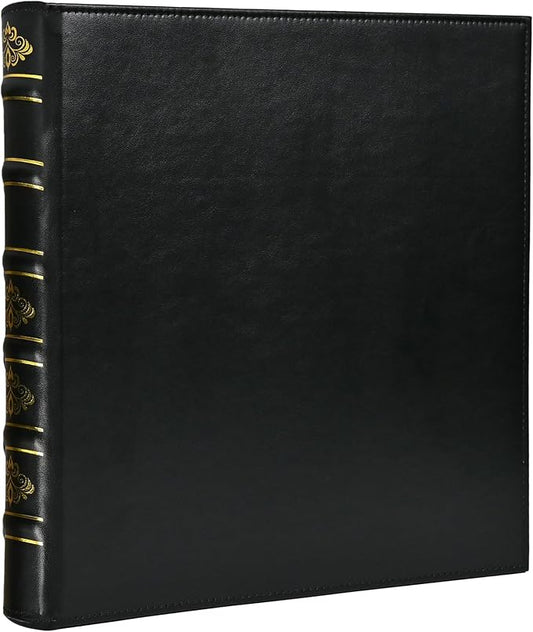 Vintage Hardback 3 Ring Binder 1 Inch, Professional Leather Binder 3 Ring, Three Ring Binders Fits 8.5" x 11", D Ring Binders for Photo Album, Home, School and Office Supplies- Black