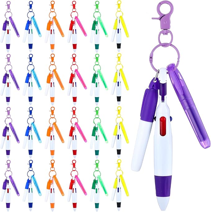 Sherr 25 Sets Retractable Nurse Pens with Mini Highlighter Permanent Marker Keychain Clip Badge Reel Pen Accessories for Nursing Students Medical Staff Office Stocking Stuffer Gift(Multi Colors)
