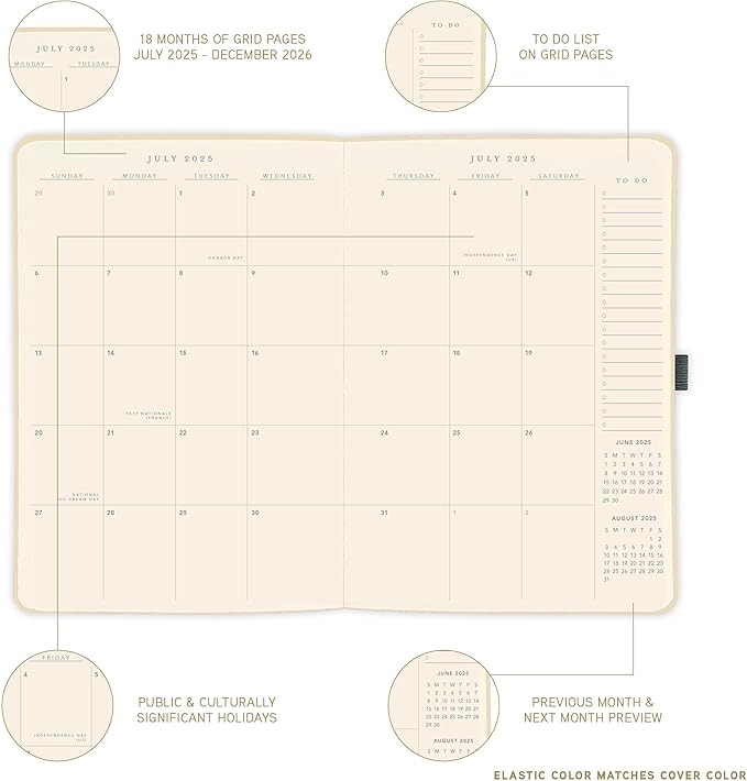 Graphique 2026 Apollo Business Planner | 18 Month Organizer, July 2025 - Dec. 2026 | Weekly & Monthly Spreads | To-Do List & Note Pages | Pen Loop | Vegan Leather | Classic Brown | 6” x 8”