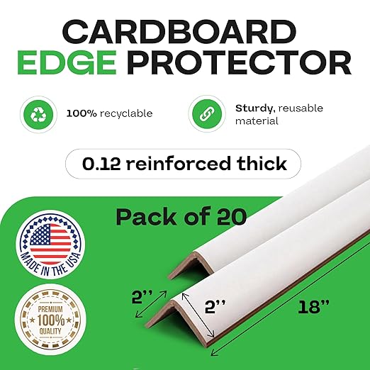 IDL Packaging 2” x 2” x 18” Cardboard Edge Protector (Pack of 20) - Corner Protectors for Shipping, Storage, & Moving – Reinforced Corner Guard Protection for Pallets, Wall Corners, & Furniture