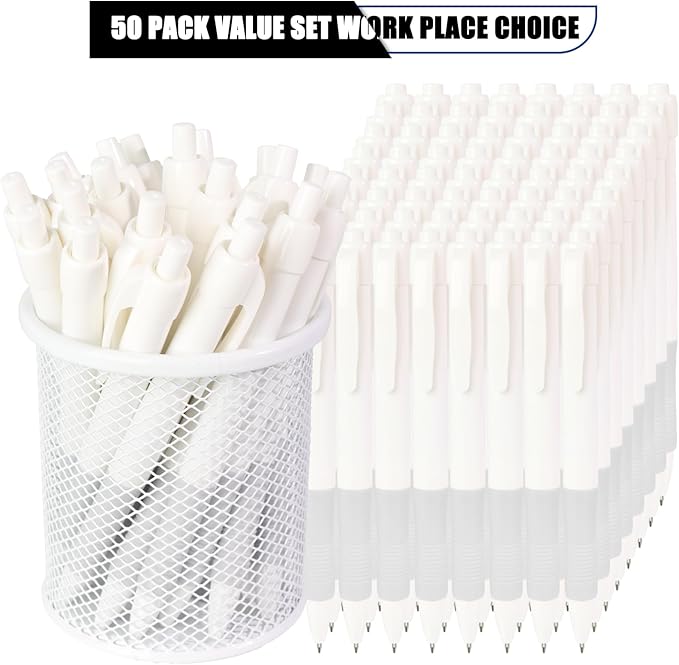 deegtran Pens Bulk, 50 Pack No Bleed White Barrel Black Ink Click Pens with Soft Grip, Wholesale Retractable Ballpoint Pens for Office School, Medium Point Smooth 1.0MM