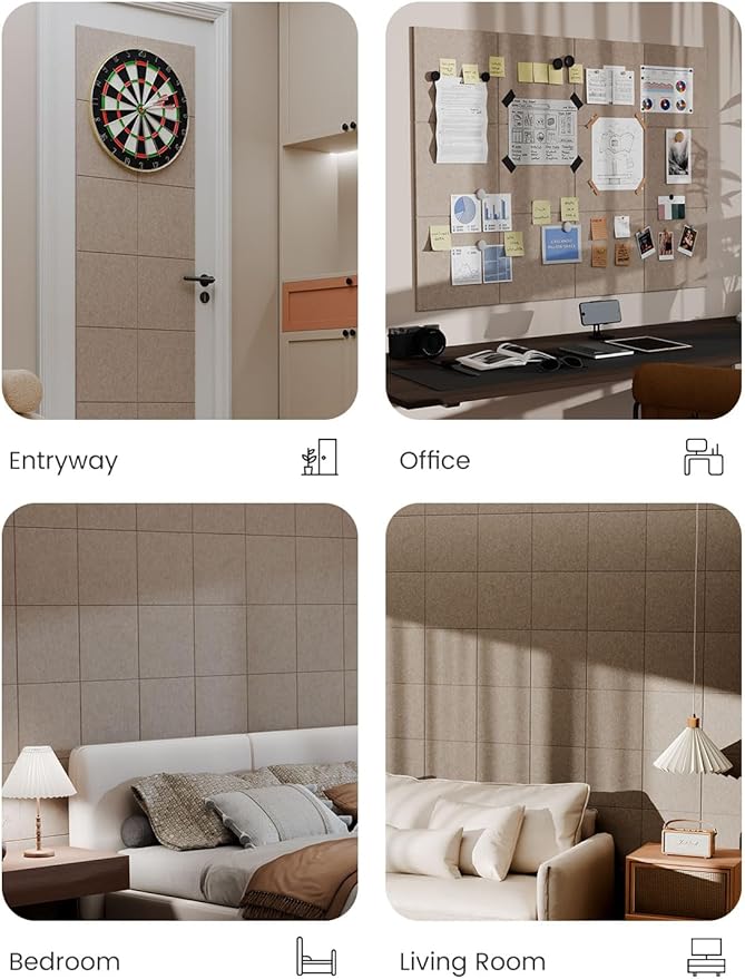 Bumusty Large Cork Board 47"x35" Alternative - 12 Pack Felt Wall Tiles with 70 Safe Removable Adhesive Tabs, 30 Pushpins, Cork Boards for Walls Pin Board Tack Board Cork Board (Dark Camel)