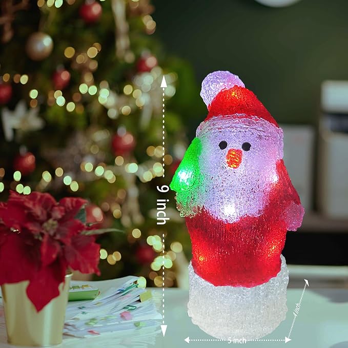 Anycosy Christmas Lighted Acrylic Santa Decoration,Rotating Battery Operated Lights for Indoor Use,Perfect for Tabletop, Windowsill, Mantel, and Bedroom