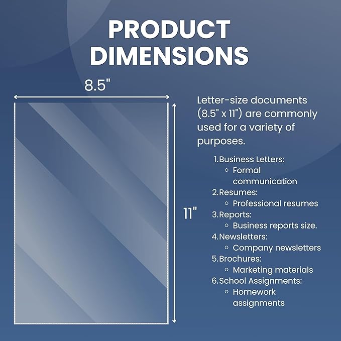 Performore 50 Clear No Hole Sheet Protectors, 8.5" x 11", Plastic Sheet Sleeves, Top Loading Paper Protector, Archival Safe for Documents and Photos