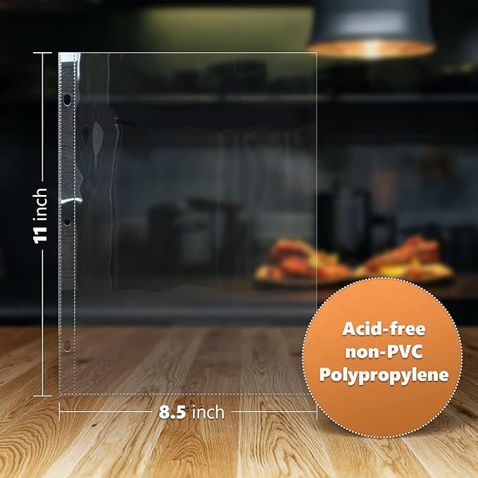 50 Pack of 8.5x11 Heavy Duty Crystal Clear Sheet Protectors for Recipe Binder, Plastic Page Sleeve Protectors for 3 Ring Binder (50 Pack, 8.5 x 11'' - 1 Pocket)