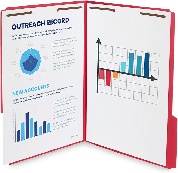 Blue Summit Supplies Legal File Folders with Fasteners, Legal Size, Colored Folders with Fasteners, 1/3 Cut Reinforced Tabs, Durable 2 Prongs, Designed to Organize Medical or Law Files, 50 Pack