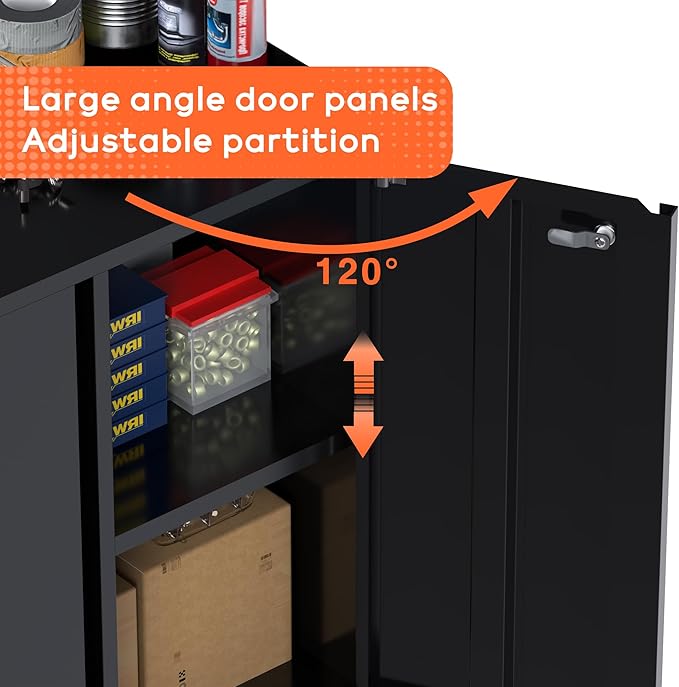 Aobabo 34.3" H Garage Storage Cabinet with Wheels,Lockable Metal Storage Cabinet with 2 Doors for Garage Home Office Storage,Black,Assembly Required