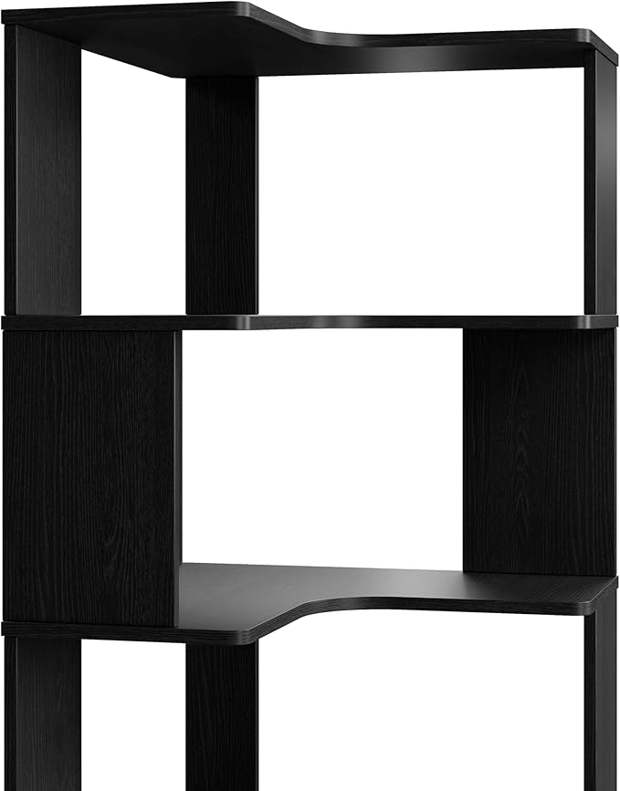 Prepac Nordik 6-Tier Black Modern Mid Century Corner Bookcase, 71.5" Extra Tall Black Corner Shelf with Storage, Multifunctional Freestanding Bookshelf for Home Office, Living Room, Dining Room