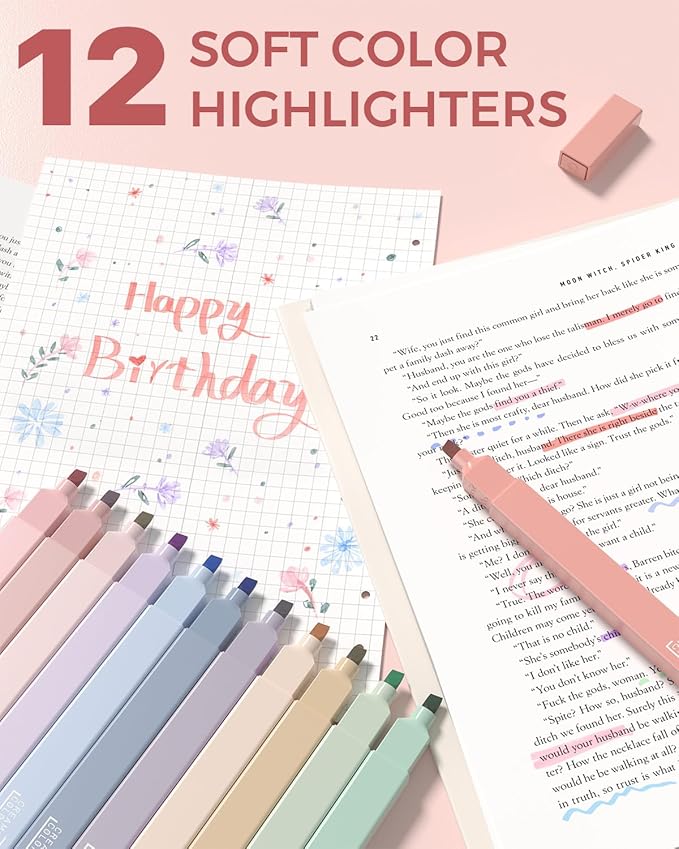 Four Candies 56 PCS Aesthetic School Supplies with Cute Pencil Case, 6 Multicolor Pen, 12 Pastel Highlighters, 5 Gel Pens Black Ink, 9 Mechanical Pencils for Student Stationary Set Preppy Stuff (Pink)