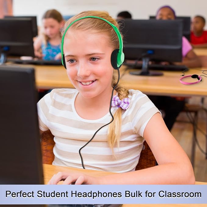 Yunsailing 30 Pack Class Set Headphones for Students Bulk School Headsets Earphones with 3.5mm Jack Classroom Must Haves Teacher Supplies for Adults Laptop Computer(Multicolor)