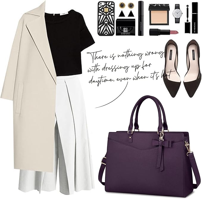 RAINSMORE Laptop Bag for Women 15.6 Inch PU Tote Bag Business Work Bag Waterproof Briefcase Computer Tote Lightweight Handbag Shoulder, Dark Purple