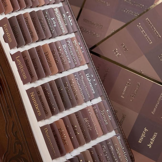 UPAFEXXI-Laminated Bible Tabs for Women and Men (Gold Foil Embossed Lettering) Reposition Large Print tabs, Easy to Read and Apply, 80 Bible Chapters Labels for Easy Navigation(Brown)