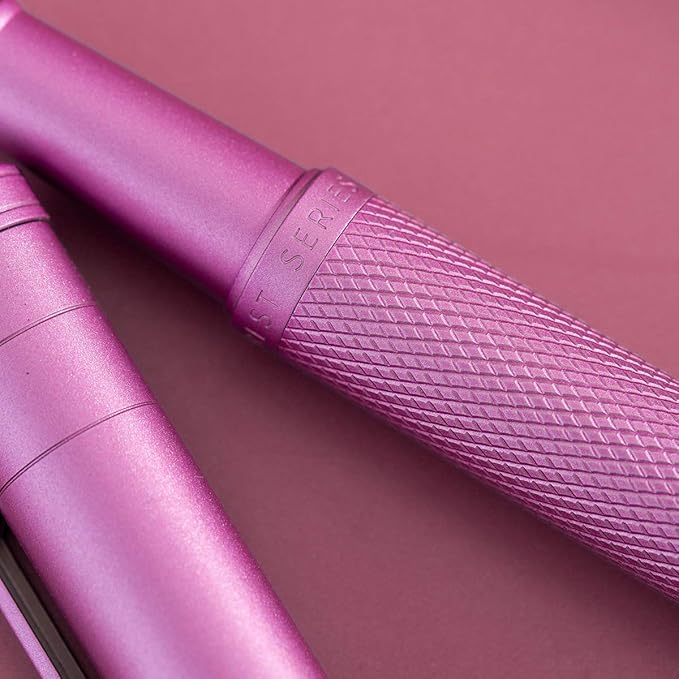 Asvine Pink Forest Fountain Pen Bent Nib, Classic Design with Converter and Metal Pen Case, The Light of Hope Serise