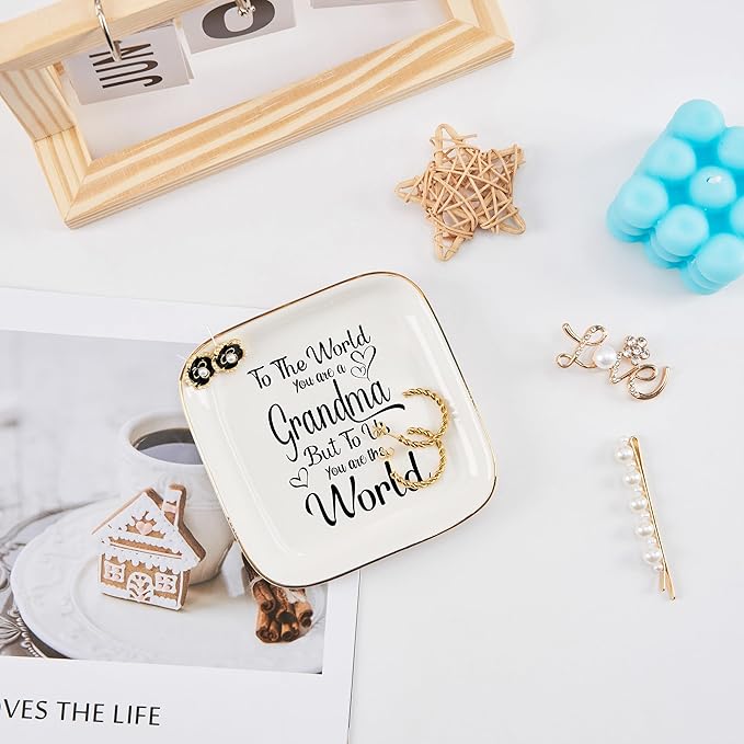 Grandma Gifts - Gifts for Grandma Jewelry Dish Tray - to The World You are A Grandma, Birthday Christmas Valentines for Grandma from Granddaughter Grandson