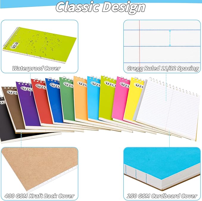 24 Pack Steno Pads 6 x 9 in Spiral Top Notebook Bulk 12 Assorted Color Note Pad 60 Sheets Gregg Rule Writing Paper Steno Notebooks for Students Teachers Men Women Professionals Office School Recording