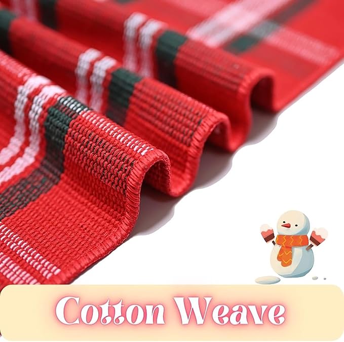 Ckorzen Red Green and White Plaid Rug, 2' x 4'3" Christmas Front Porch Outdoor Rug, Handwoven Cotton Washable Rug for Layered Door Mats, Holiday Entryway and Home Décor