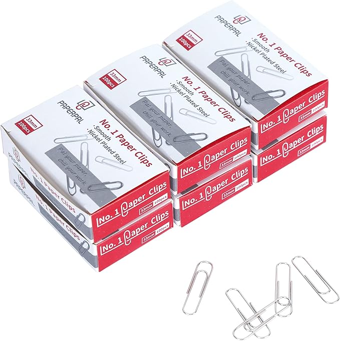 PAPERPAL Paperclips for Office School & Personal Use, #1 Smooth Paper Clip (1-2/7"), 600 Medium Paper Clips (6 Boxes of 100 Each), Silver