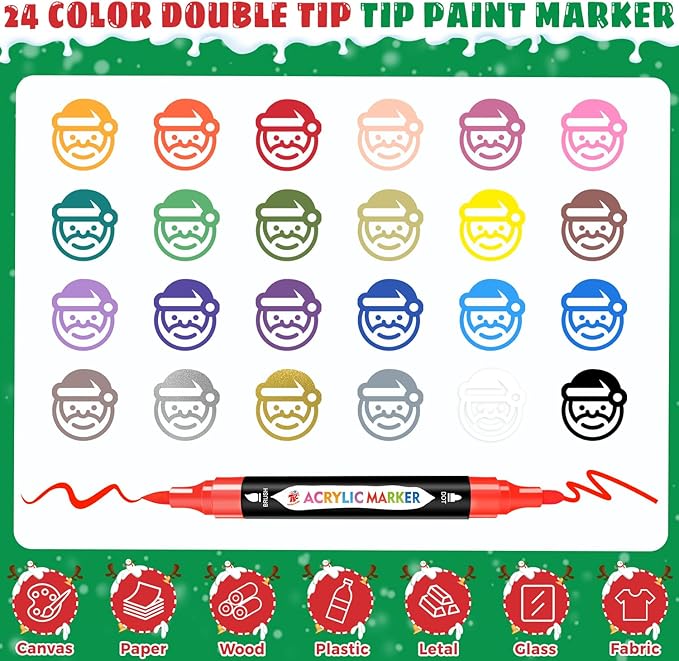 TBC The Best Crafts 24 Colors Dual Tip Acrylic Paint Markers,Waterproof, Non-Toxic, odorless, Suitable for Paper, Pottery, Stones, Backpacks, Glass
