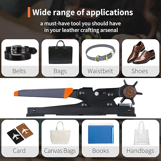 XOOL Revolving Punch Plier Kit, Leather Hole Punch Set for Belts, Watch Bands, Straps, Dog Collars, Saddles, Shoes, Fabric, DIY Home or Craft Projects, Heavy Duty Rotary Puncher, Multi Hole Sizes Make