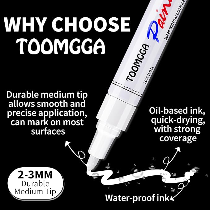 Black Paint Pens Permanent Paint Markers - 12 Pack Oil Based Marking Pens, Medium Point, Quick Drying and Waterproof for Rock Painting Car Tyre Metal, Plastic, Canvas, Wood