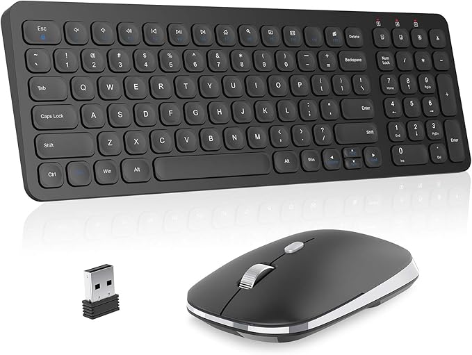 cimetech Wireless Keyboard Mouse Combo, Compact Full Size Wireless Keyboard and Mouse Set Less Noise Keys 2.4G Ultra-Thin Sleek Design for Windows, Computer, PC, Notebook, Laptop - Matte Black