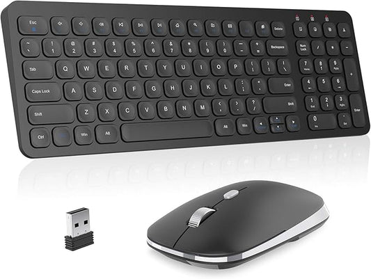 cimetech Wireless Keyboard Mouse Combo, Compact Full Size Wireless Keyboard and Mouse Set Less Noise Keys 2.4G Ultra-Thin Sleek Design for Windows, Computer, PC, Notebook, Laptop - Matte Black