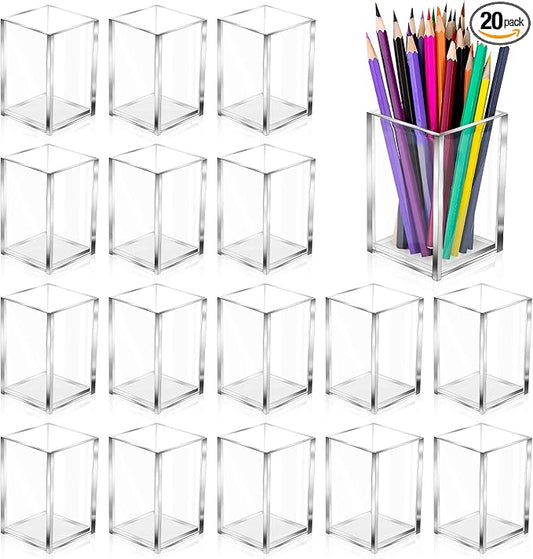 20Pack Clear Acrylic Pen Holder Desktop Pencil Organizer Acrylic Pencil Cup Stationery Office Organizer Makeup Brush Holder