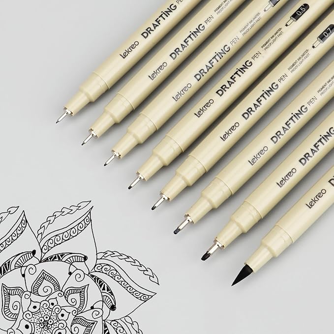 Micron 8 Counts Fineliner Pens - Archival Black Ink Pen - Assorted Points Sizes 0.05mm to 2mm Ultra Fine Tips & Brush Pens for Writing, Drawing, or Bullet Journaling (8 Point Sizes)