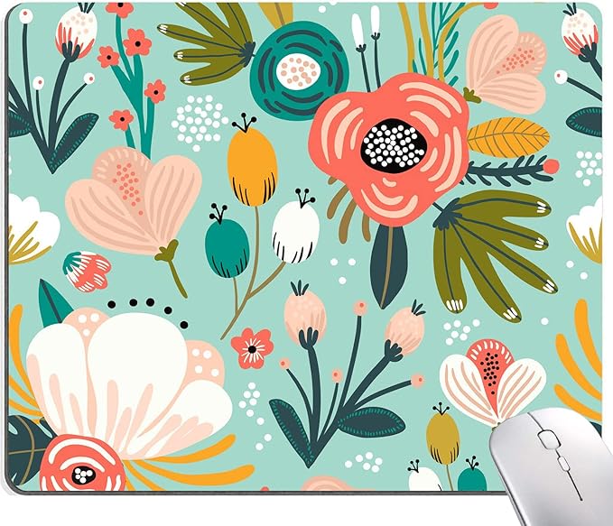 Mouse Pad, Cute Abstract Floral Mouse Pad for Women, Washable Square Cloth Mousepad for Office Laptop, Non-Slip Rubber Computer Mouse Pads for Wireless Mouse, Personalized Mouse Pads for Desk