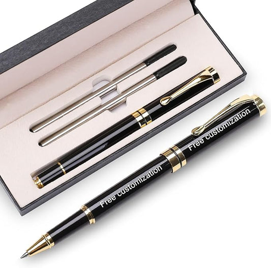 YIVONKA Personalized custom pen Luxury pens Free Engraving roller Ballpen,Ballpoint pen,office ballpoint pen, Black Ink,Gifts for Men,Women, Classy Gift Box (Black)