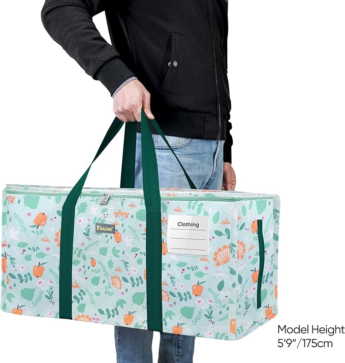 BALEINE Extra Large Storage Tote with Zippers & Carrying Handles, Heavy-Duty Oxford Fabric Moving Bags for Laundry, Space Saving, Storage, Spring Stroll