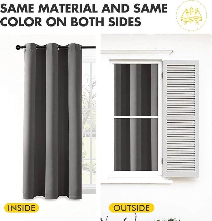 MIULEE Grey Blackout Curtains for Bedroom Living Room 96 Inches Long 2 Panels, Thermal Insulated Room Darkening Drapes Solid Grommet Top Noise Reduction Light Blocking Window Treatments 40x96 Inch