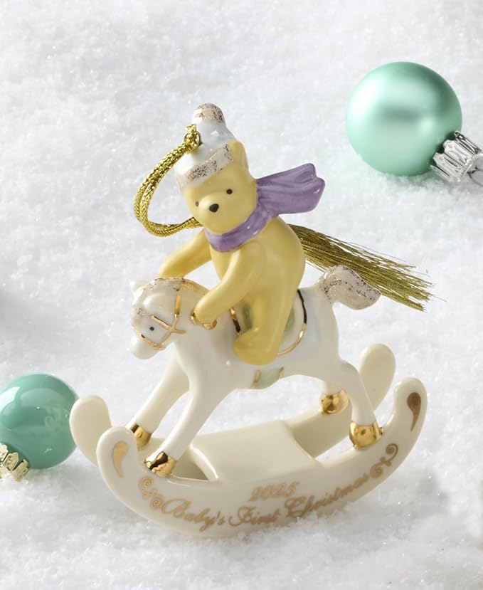 Lenox Ornament, 2025 Winnie The Pooh Babys 1st Christmas Ornament, Porcelain with Gold Accents and Hanging Cord for Tree Decoration, Christmas Decorations, Winter Ornaments, Winter Decor (1 Piece)