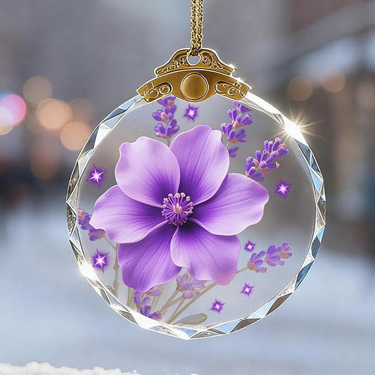Purple Christmas Ornaments, Purple Floral & Star Decorative Hanging Ornament for 2025 Christmas Tree Decor Glass Christma Ornament 2.75"