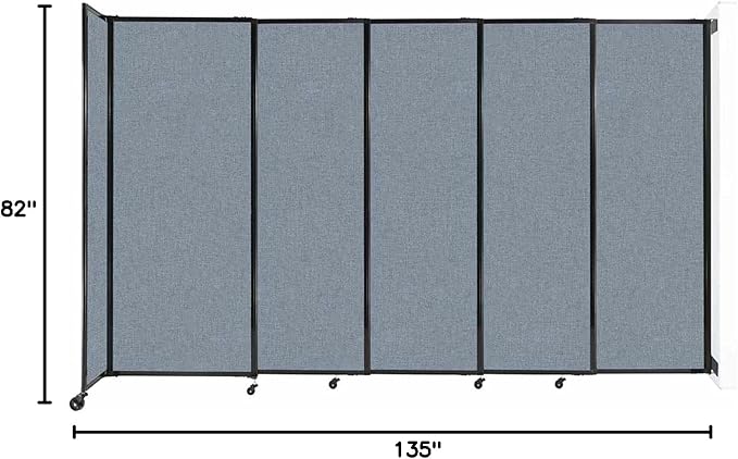 Wall-Mounted Sliding StraightWall Room Divider | Adjustable Widths | Locking Wheels | Room Separator | Up to 11'3" Wide x 6'10" Tall Powder Blue Fabric Panels