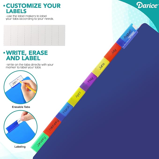 Darice 5-Tab Plastic Dividers 15 Pcs - Binder Dividers with Tabs - Multicolored Plastic Divider for 3 Ring Binder - File Organization – Ideal for Office, Back to School Supplies