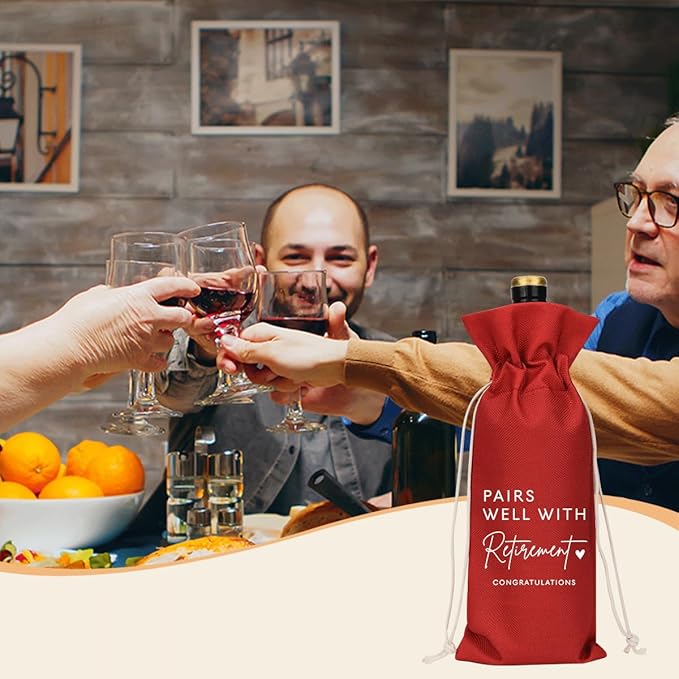 XFW Red Retirement Wine Bag Retirement Gifts for Women Men Farewell Gifts for Coworkers Going Away Gift for Friends Boss