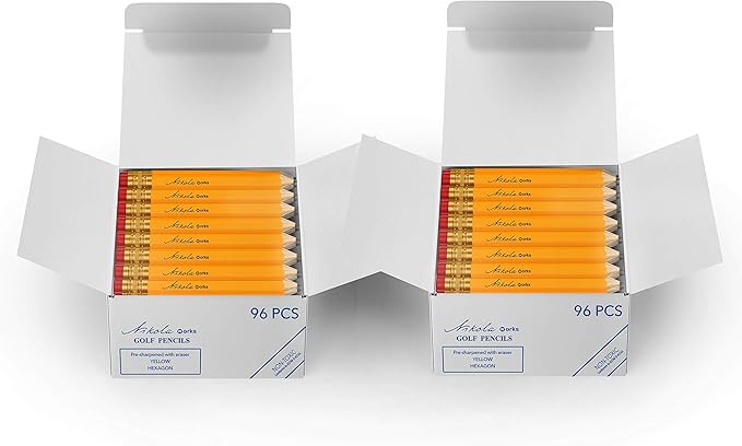 Mini Golf Pencils With Erasers - 192 Count - Classic Pre-Sharpened #2 HB American Pew Pencils Standard Hex Shaped Bulk Pack